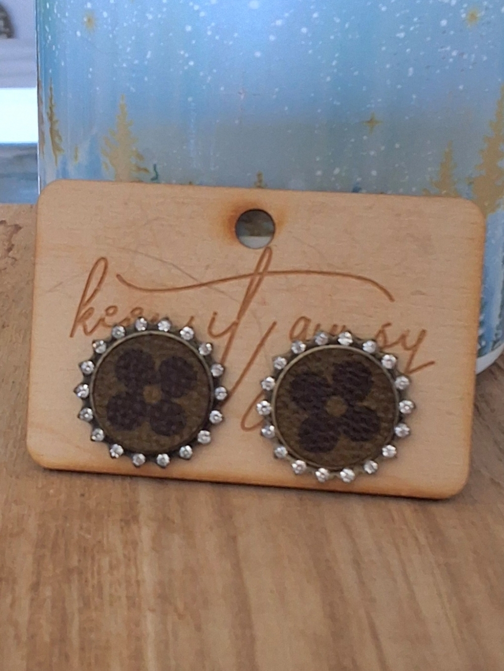 Trendy Keep it Gypsy Upcycled Leather Rhinestone Studded Earrings - NWT